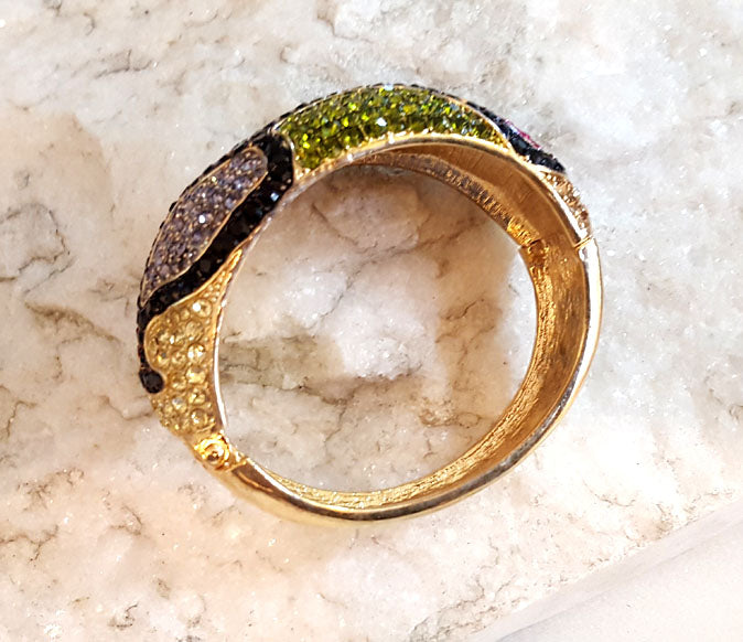 Austrian Crystal Multi Color Gold Hinged Bangle Bracelet