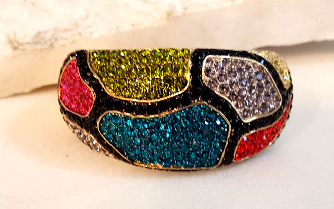 Austrian Crystal Multi Color Gold Hinged Bangle Bracelet