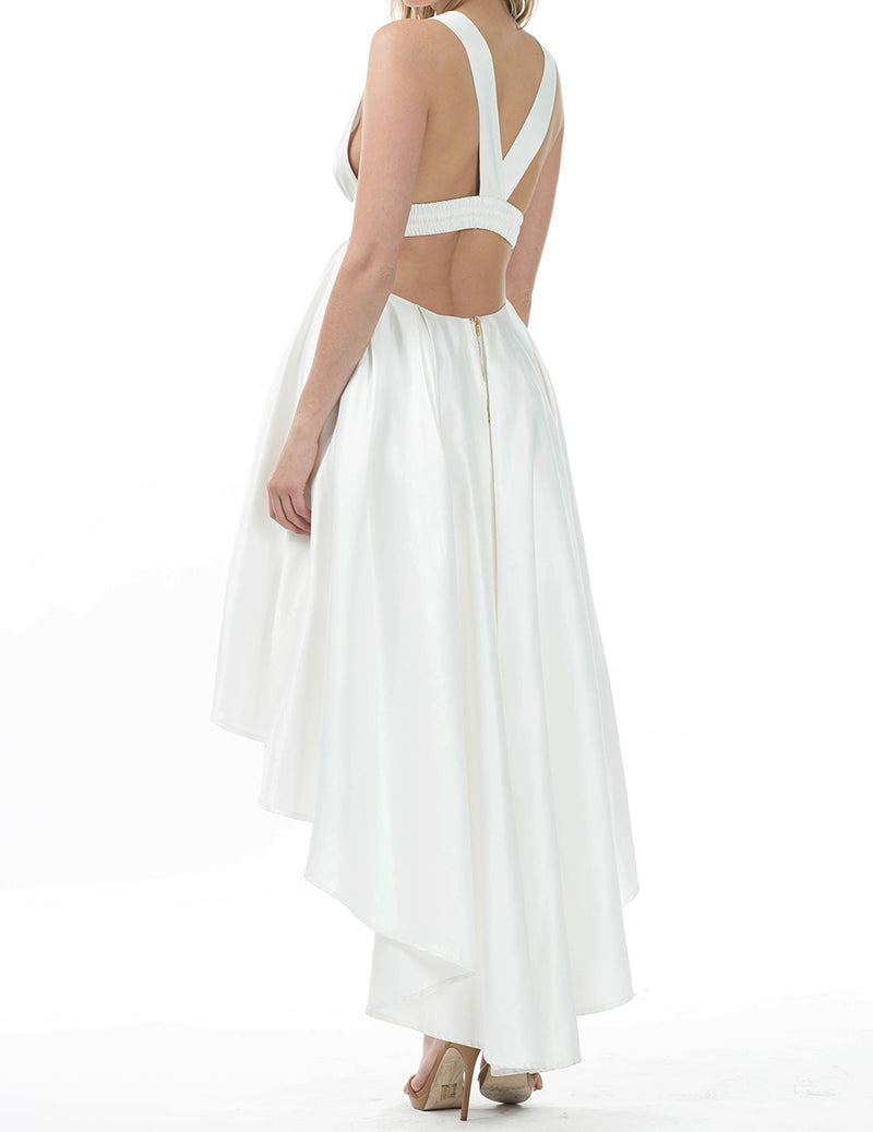 Off White Sleeveless Cut Out Hi Low Dress