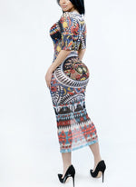 Colorful Patterned Midi Dress