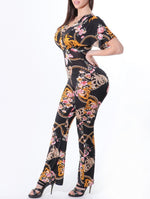 Wide Short Sleeve Chain Printed Jumpsuit