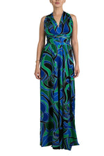 Unique Blue Print Multi Style Convertible Maxi Dress