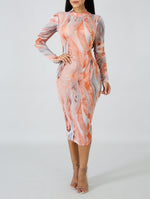 Sheer Peachy Mock Neck Bodycon Dress