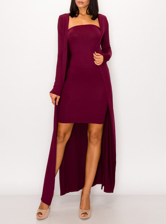 Burgundy Bandeau Dress and Duster Set Large Burgundy Bandeau Dress and Duster Set Large