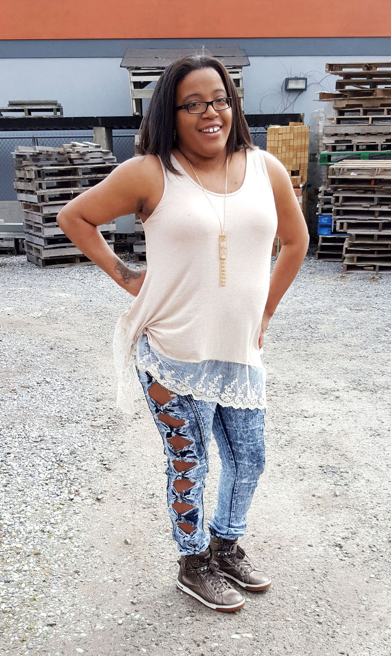 Side Bow Tie Denim Joggers
