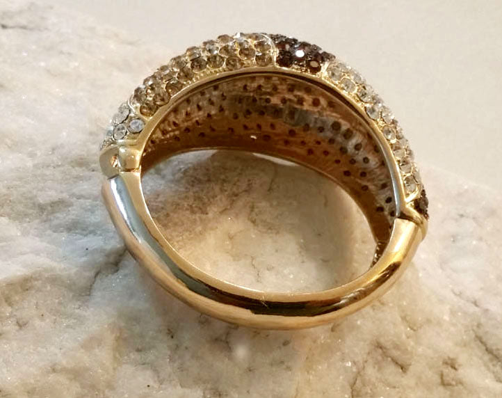 Austrian Crystal Earth Tone Color Gold Hinged Bangle Bracelet