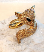 Austrian Crystal Gold Fox Hinged Bangle Bracelet