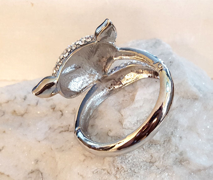 Austrian Crystal Silver Fox Hinged Bangle Bracelet