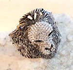 Austrian Crystal Silver Lion Head Hinged Bangle Bracelet