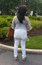 Printed Embellish Short White Kaftan