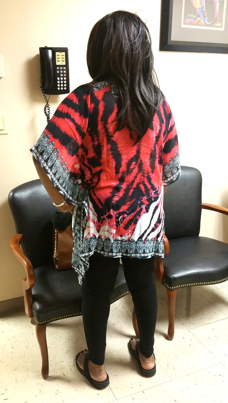 Kaftan Corto Rojo Embellish Estampado