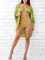 Conjunto de bikini con kimono de limones