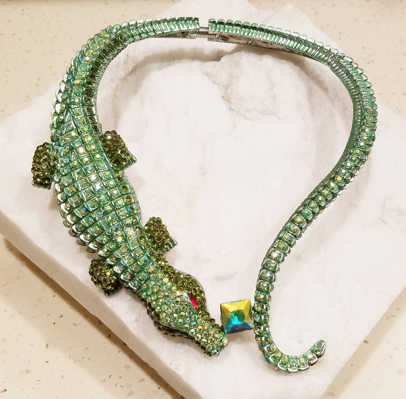 Gorgeous Austrian Crystal Alligator Crocodile Necklace Set