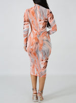 Sheer Peachy Mock Neck Bodycon Dress