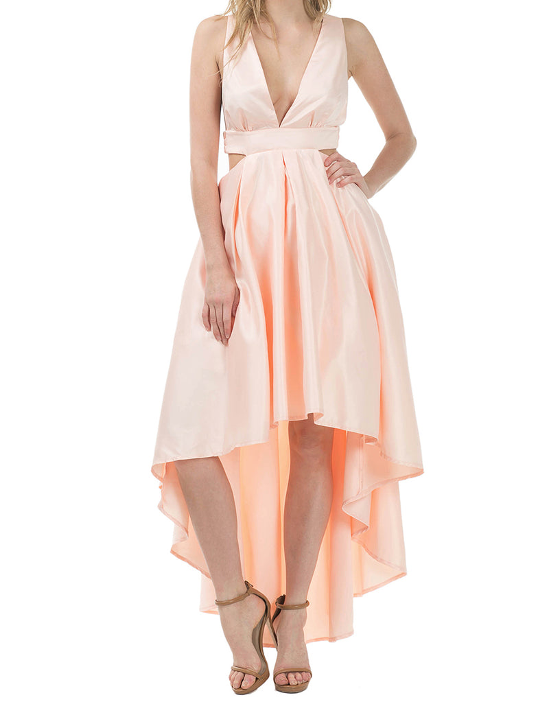 Vestido alto y bajo sin mangas color melocotón