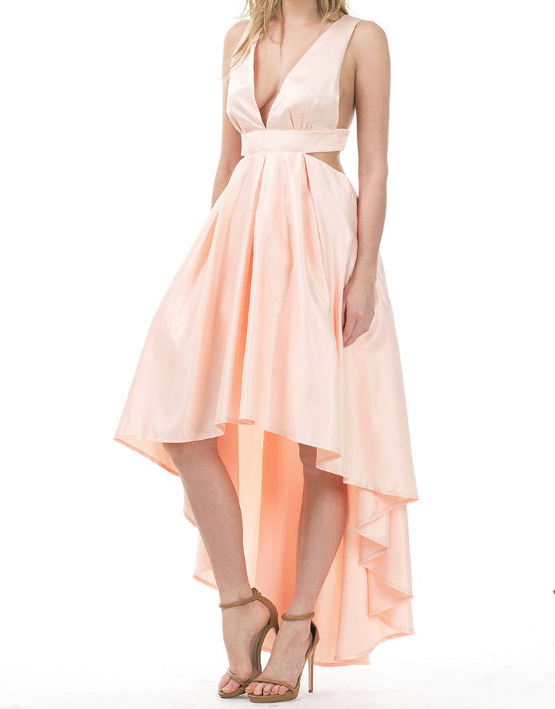 Vestido alto y bajo sin mangas color melocotón