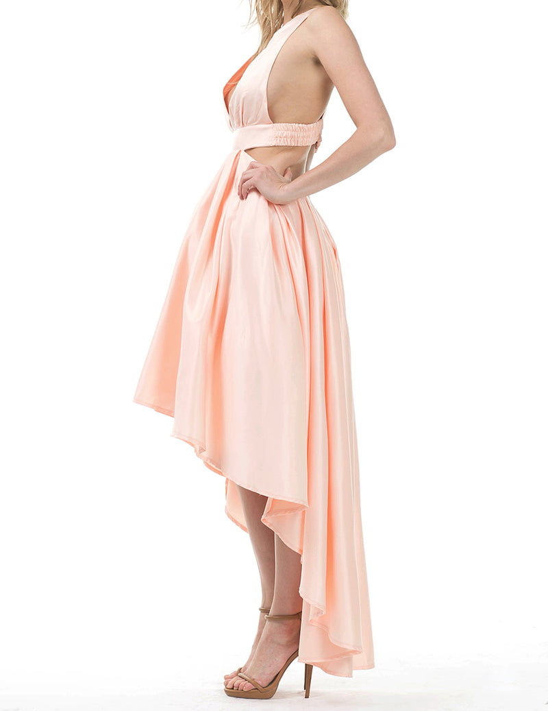 Peach Sleeveless Cut Out Hi Low Dress