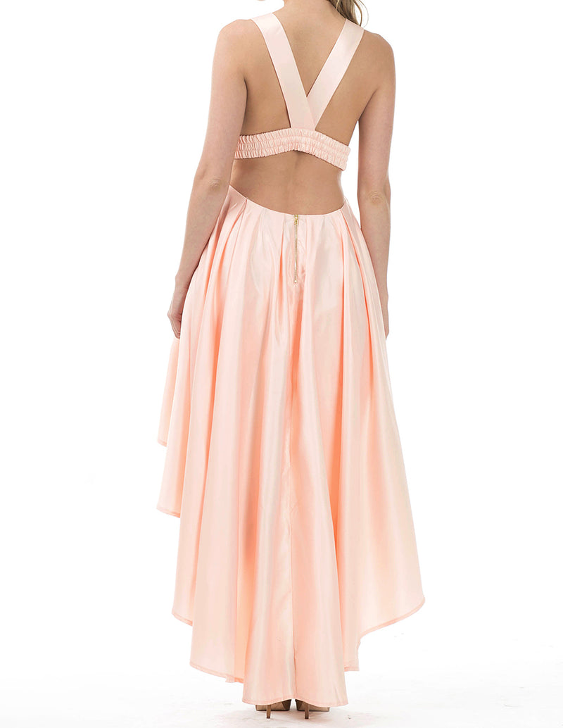 Vestido alto y bajo sin mangas color melocotón