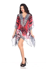 Kaftan Corto Rojo Embellish Estampado