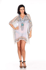 Printed Embellish Short White Kaftan