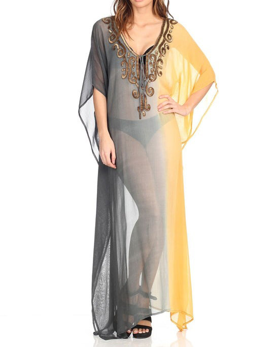 Kaftan maxi bordado negro amarillo