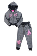 Girls Black Pink Love Foil Jogger Set