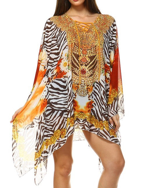 Brown Embellished Tunic Kaftan
