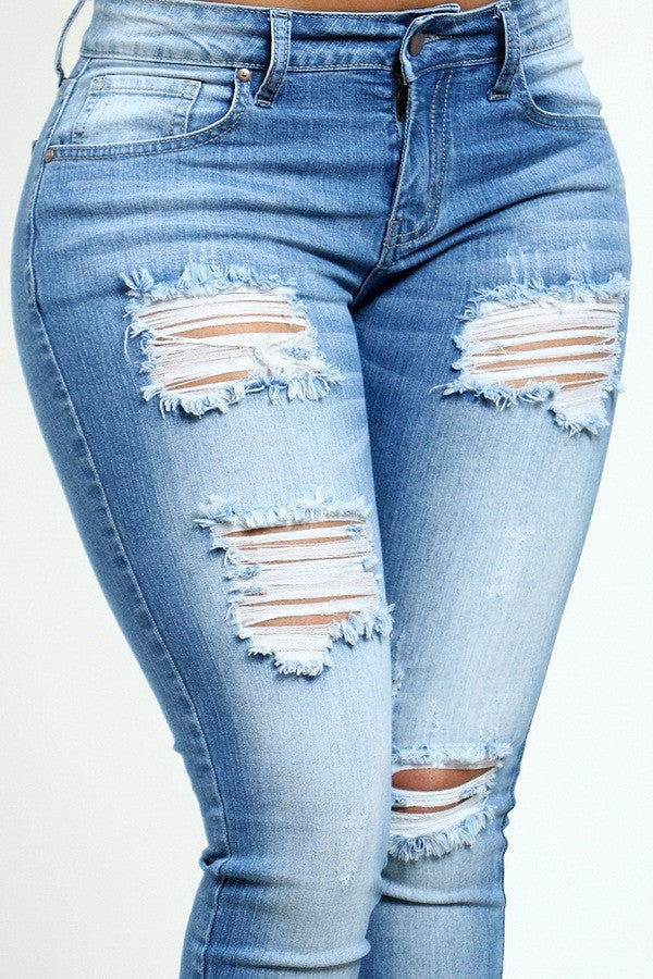 Jeans desgastados de tiro medio