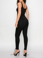 Black 2 Piece Sleeveless Bodysuit and Leggings Set