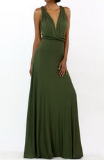 Vestido maxi convertible estilo verde oliva