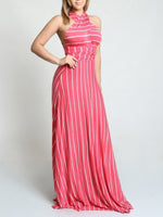 Vestido Maxi Convertible Multi Estilo A Rayas Rosa Coral