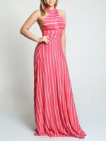 Coral Pink Striped Multi Style Convertible Maxi Dress
