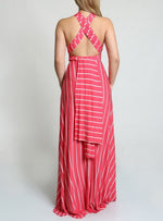 Vestido Maxi Convertible Multi Estilo A Rayas Rosa Coral