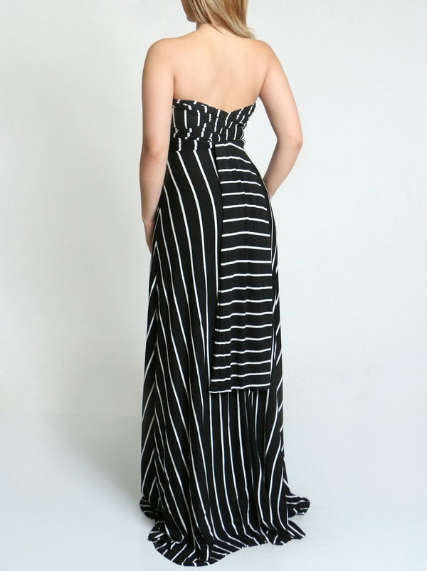 Black Striped Multi Style Convertible Maxi Dress