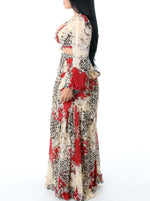Vestido largo de manga larga con estampado múltiple
