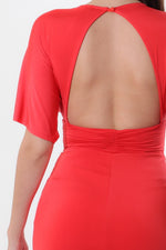 Wide Short Sleeve V Neck Maxi Dress