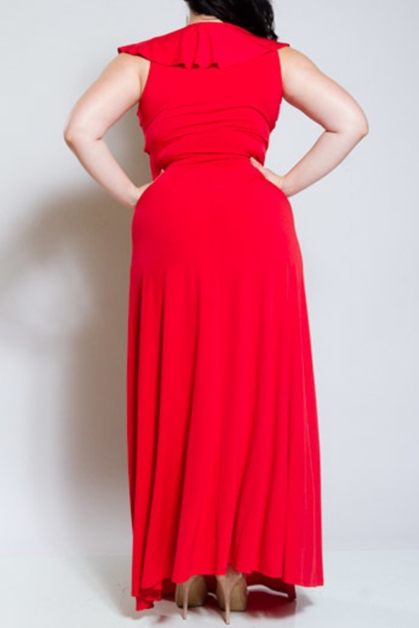 Plus Size Ruffled Front Slit Maxi Dress