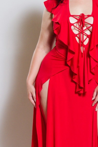 Plus Size Ruffled Front Slit Maxi Dress