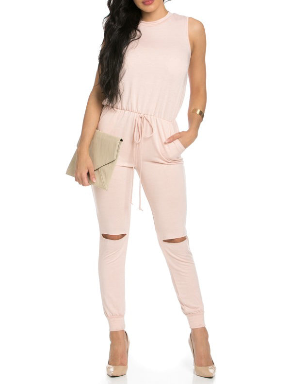 Knee Cut Out French Terry Jumpsuit