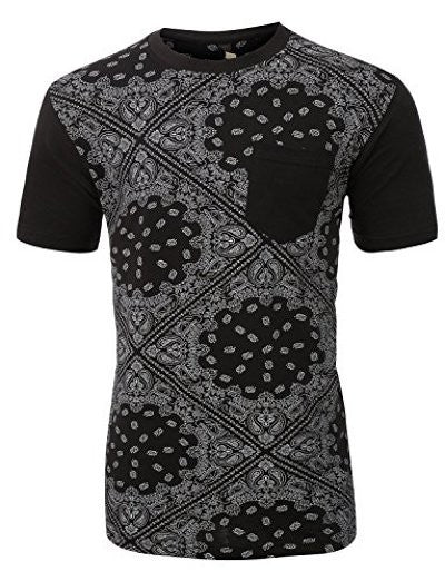 Hawk's Bay Black Bandana Print Mens Tee