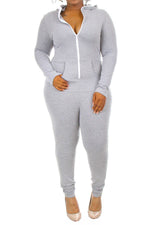 Plus Size Zip Up Hooded Jumpsuit