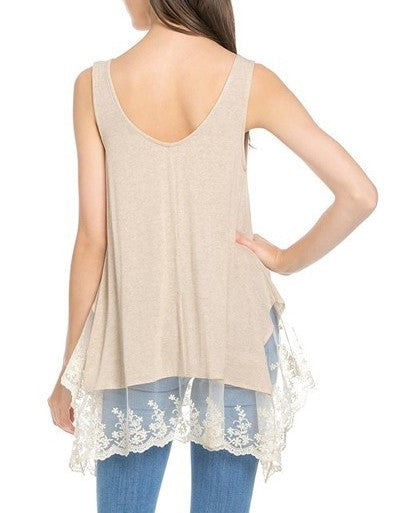 Marled Lace Trim Top