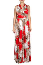 Red Floral Baroque Print Multi Style Convertible Maxi Dress