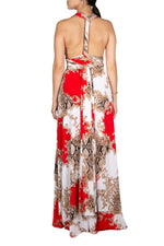 Red Floral Baroque Print Multi Style Convertible Maxi Dress
