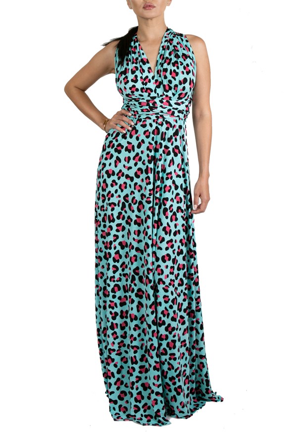 Blue Animal Print Multi Style Convertible Maxi Dress