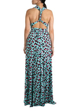 Blue Animal Print Multi Style Convertible Maxi Dress