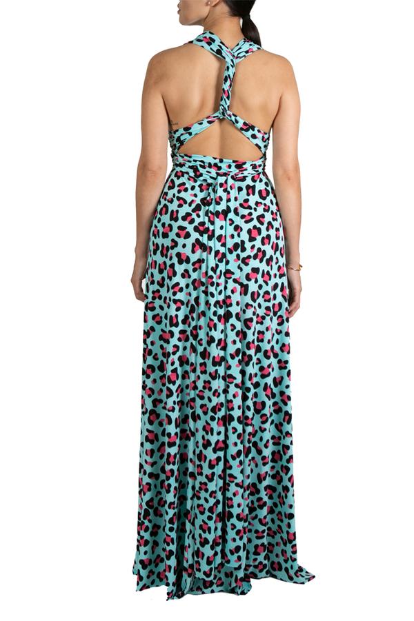 Blue Animal Print Multi Style Convertible Maxi Dress