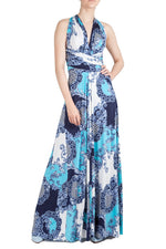 Blue Paisley Print Multi Style Convertible Maxi Dress