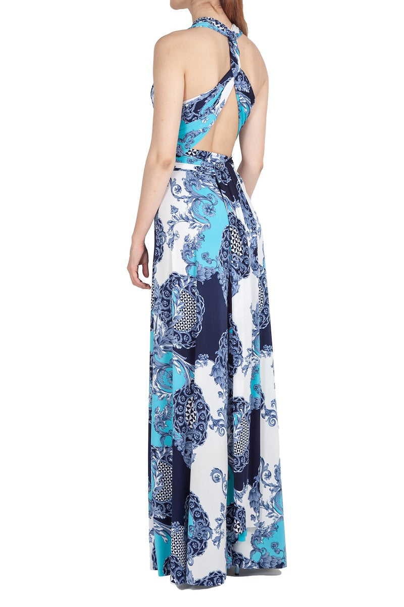 Blue Paisley Print Multi Style Convertible Maxi Dress
