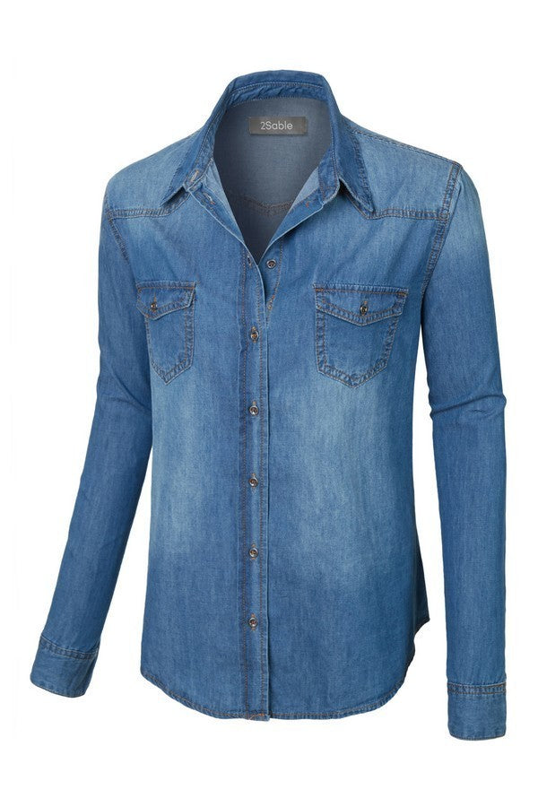 Camisa de mezclilla con botones en la parte delantera de talla grande